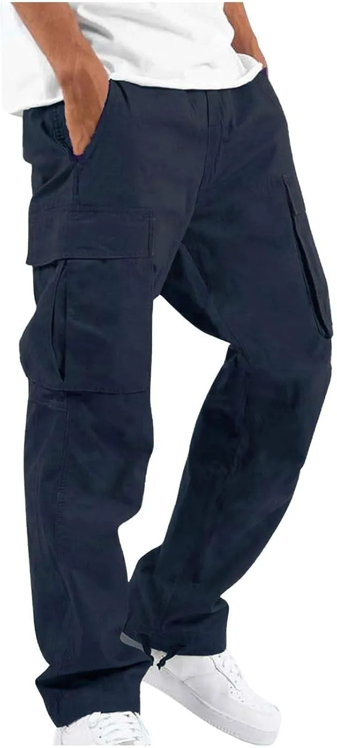 Pants Men Cargo Stretch Elastic Waist Drawstring Pants with Pockets Pants Ripstop Stretch Fall Winter Joggers Trouser