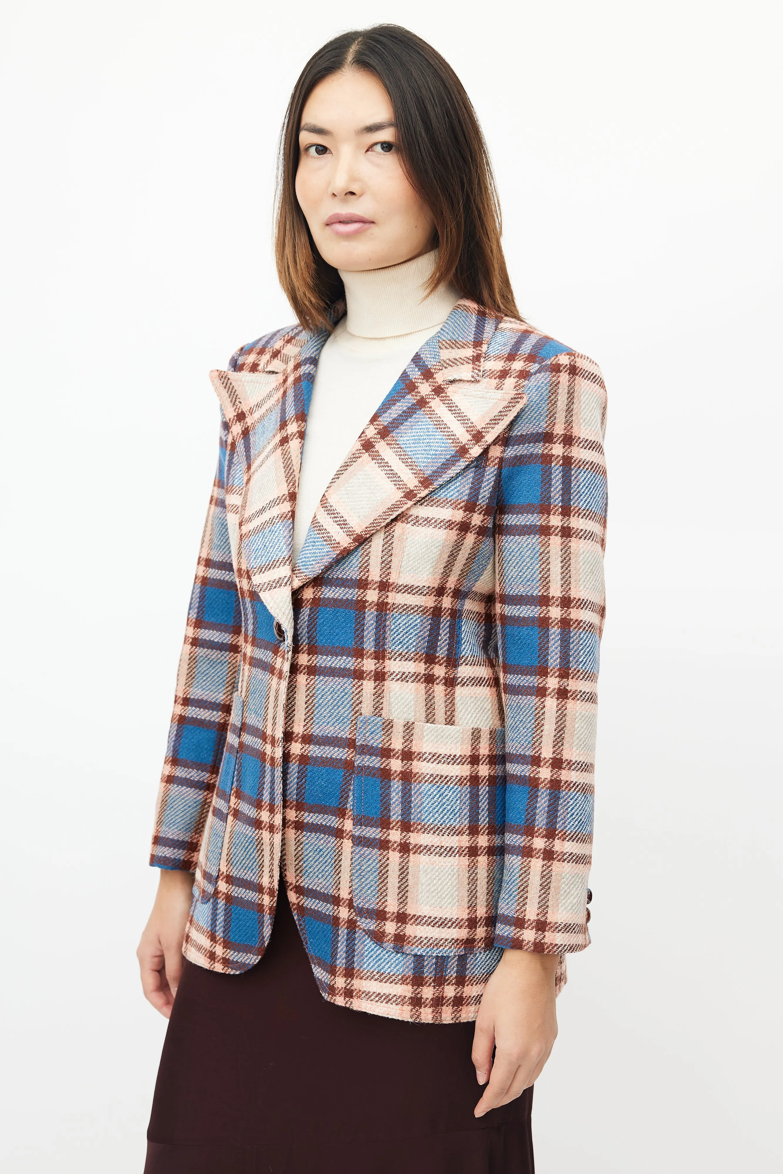 Pink & Blue Wool Plaid Blazer
