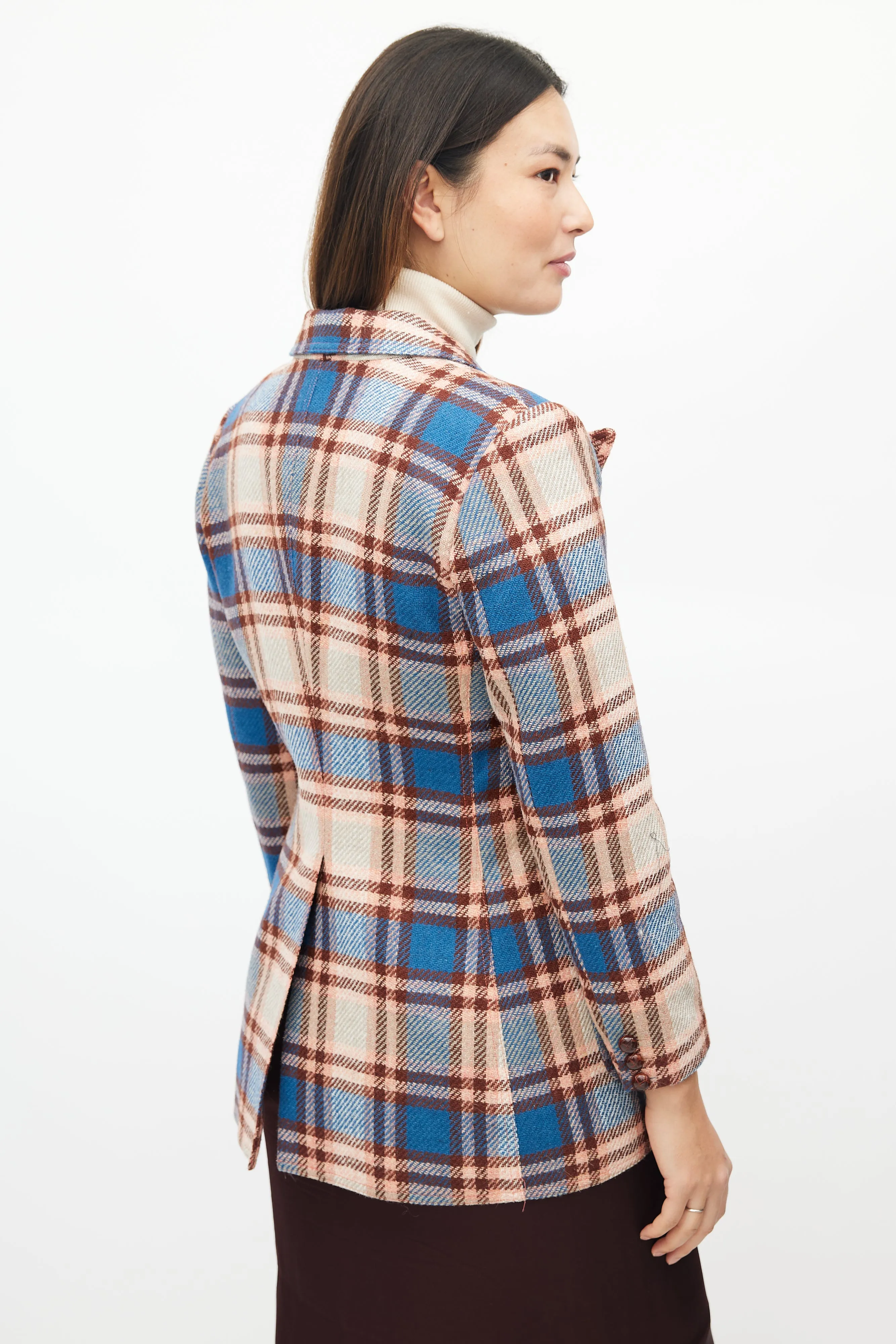 Pink & Blue Wool Plaid Blazer