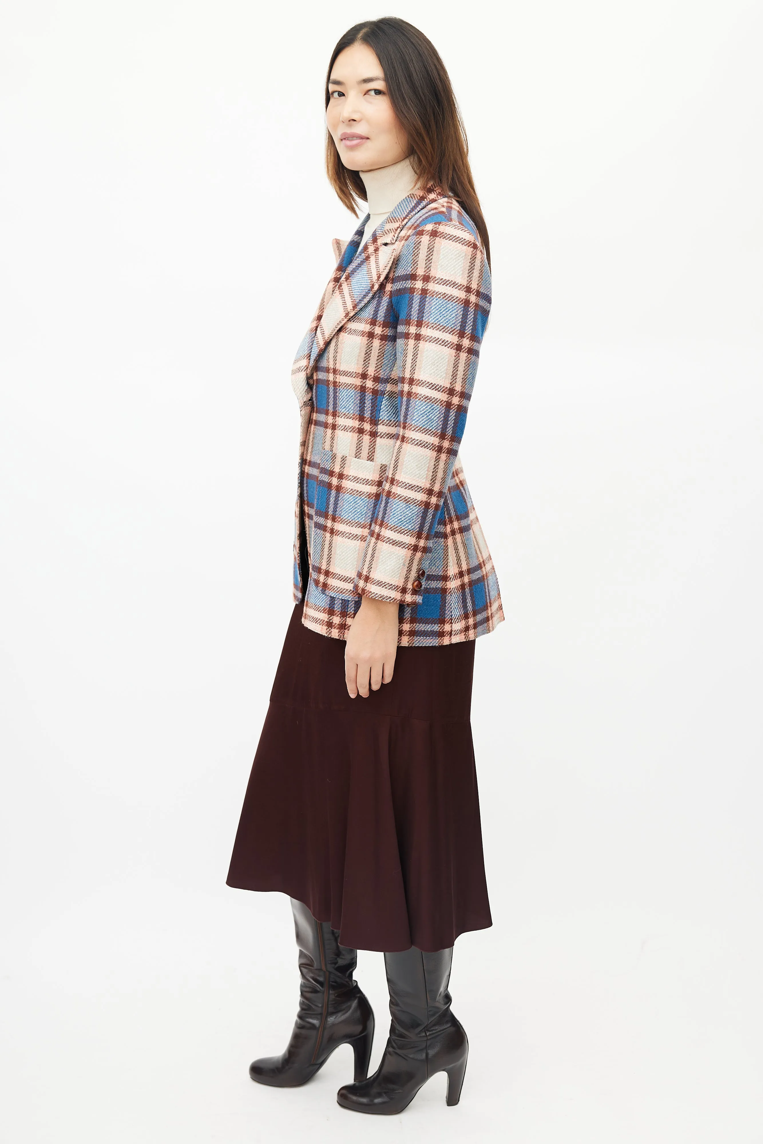 Pink & Blue Wool Plaid Blazer