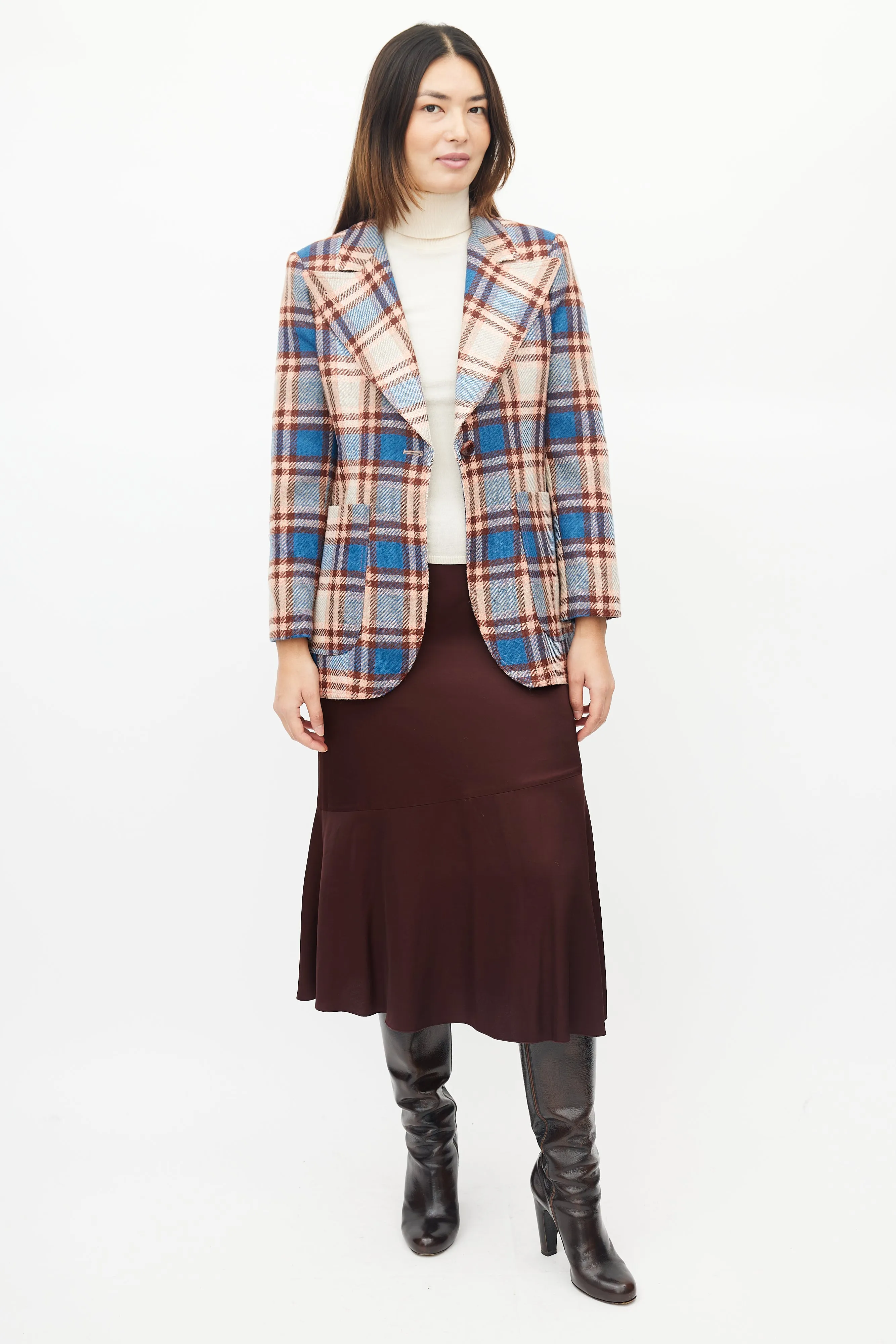 Pink & Blue Wool Plaid Blazer
