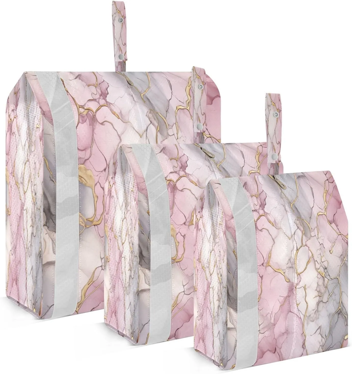 Pink Golden Marble Packing Cubes for Travel 3 Set Compression Cubes Luggage Cubes for Easy Packing