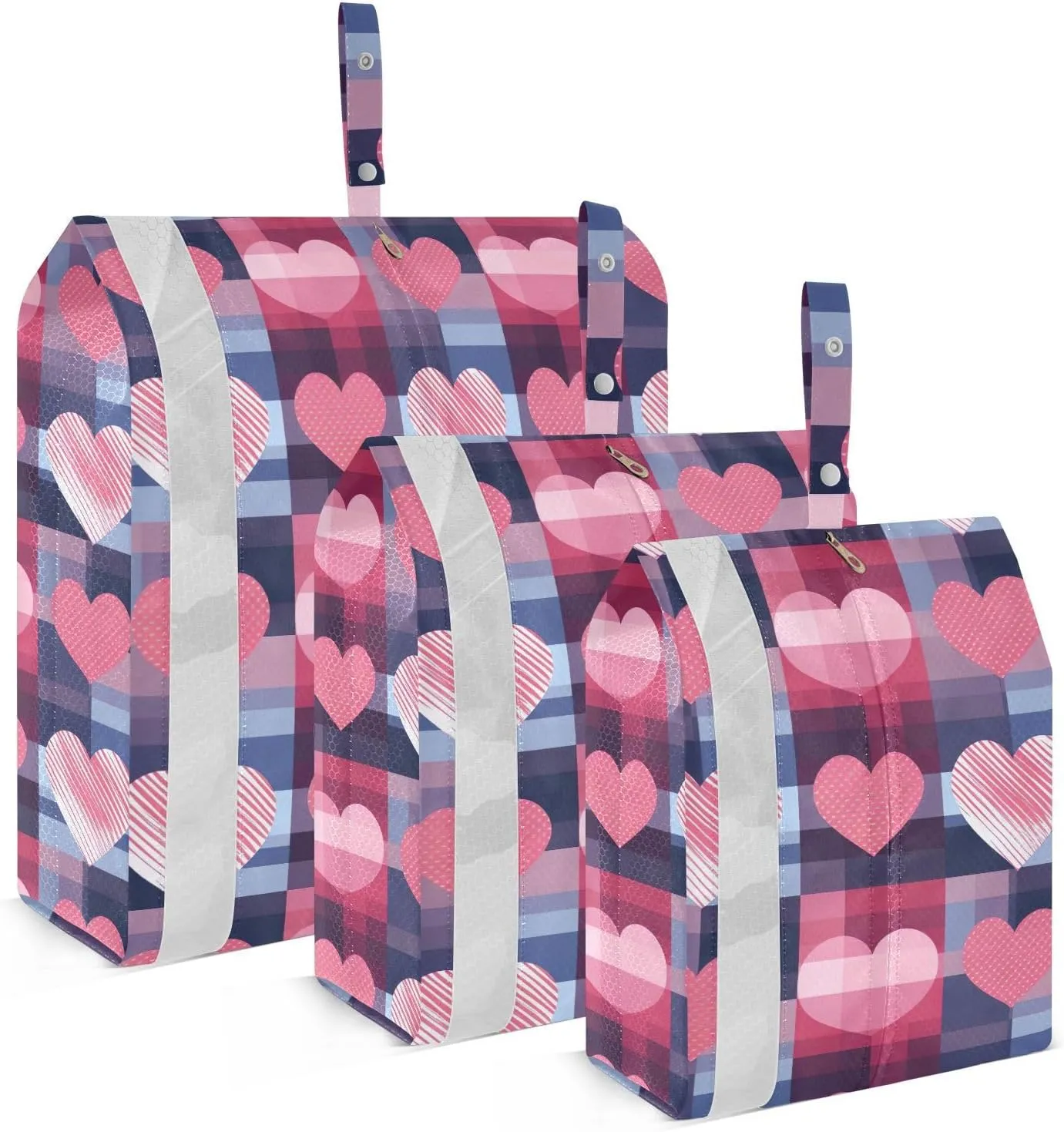 Pink Heart Plaid Packing Cubes for Travel 3 Set Travel Organizer Bags Luggage Bags for Packing Compression