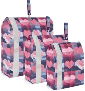 Pink Heart Plaid Packing Cubes for Travel 3 Set Travel Organizer Bags Luggage Bags for Packing Compression