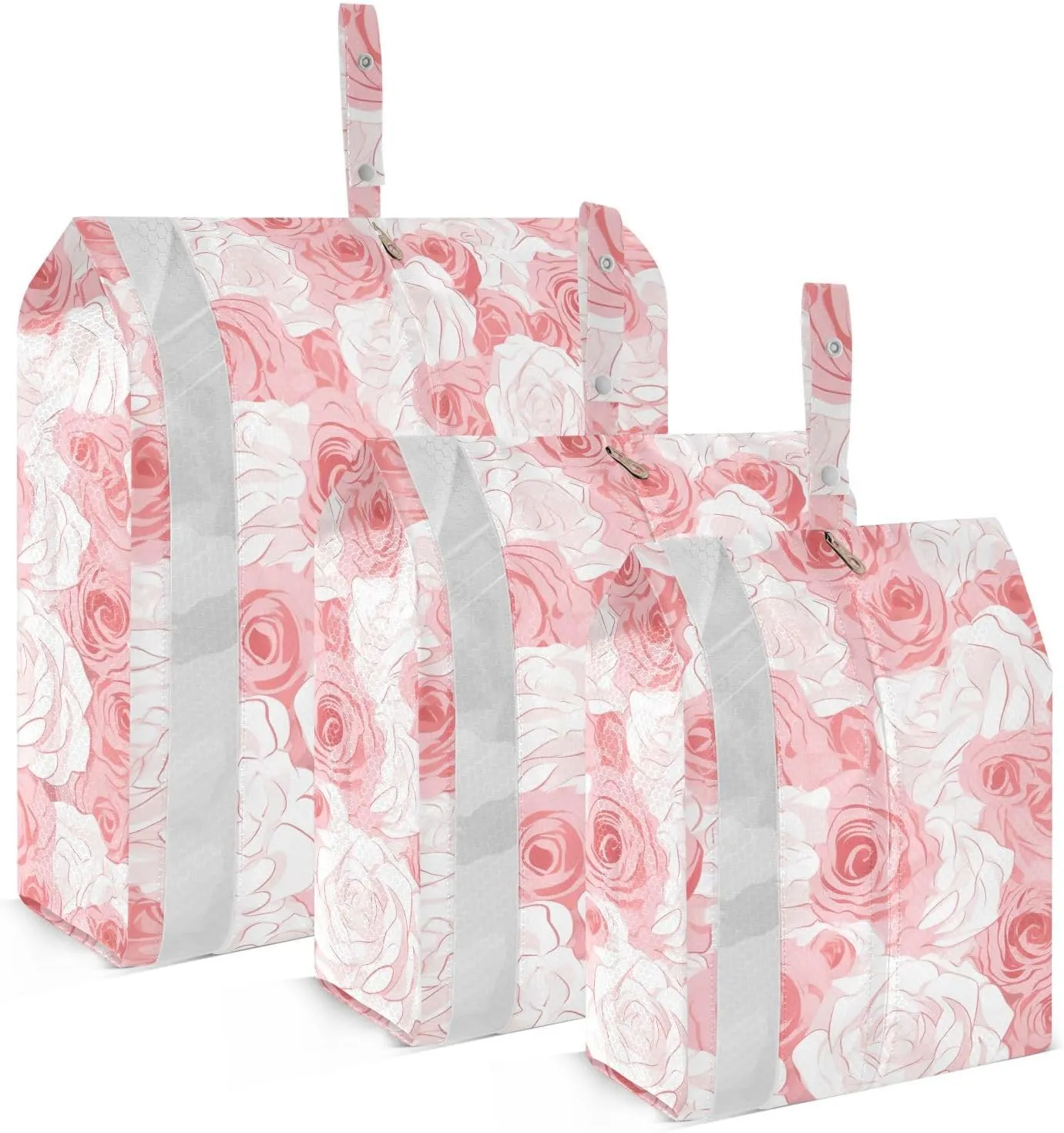 Pink White Roses Packing Cubes for Travel 3 Set Compression Packing Cubes Suitcase Organizer Bags Set for Packing