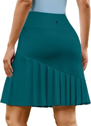 PINSPARK Golf Skirts for Women 20" Knee Length Skorts Pleated Tennis Skirts with Shorts Tummy Control Casual Modest Skirts