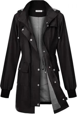 PITINAN Rain Jackets For Women Waterproof Rain Coats with Hood Lightweight Windbreaker Outdoor Womens Raincoats