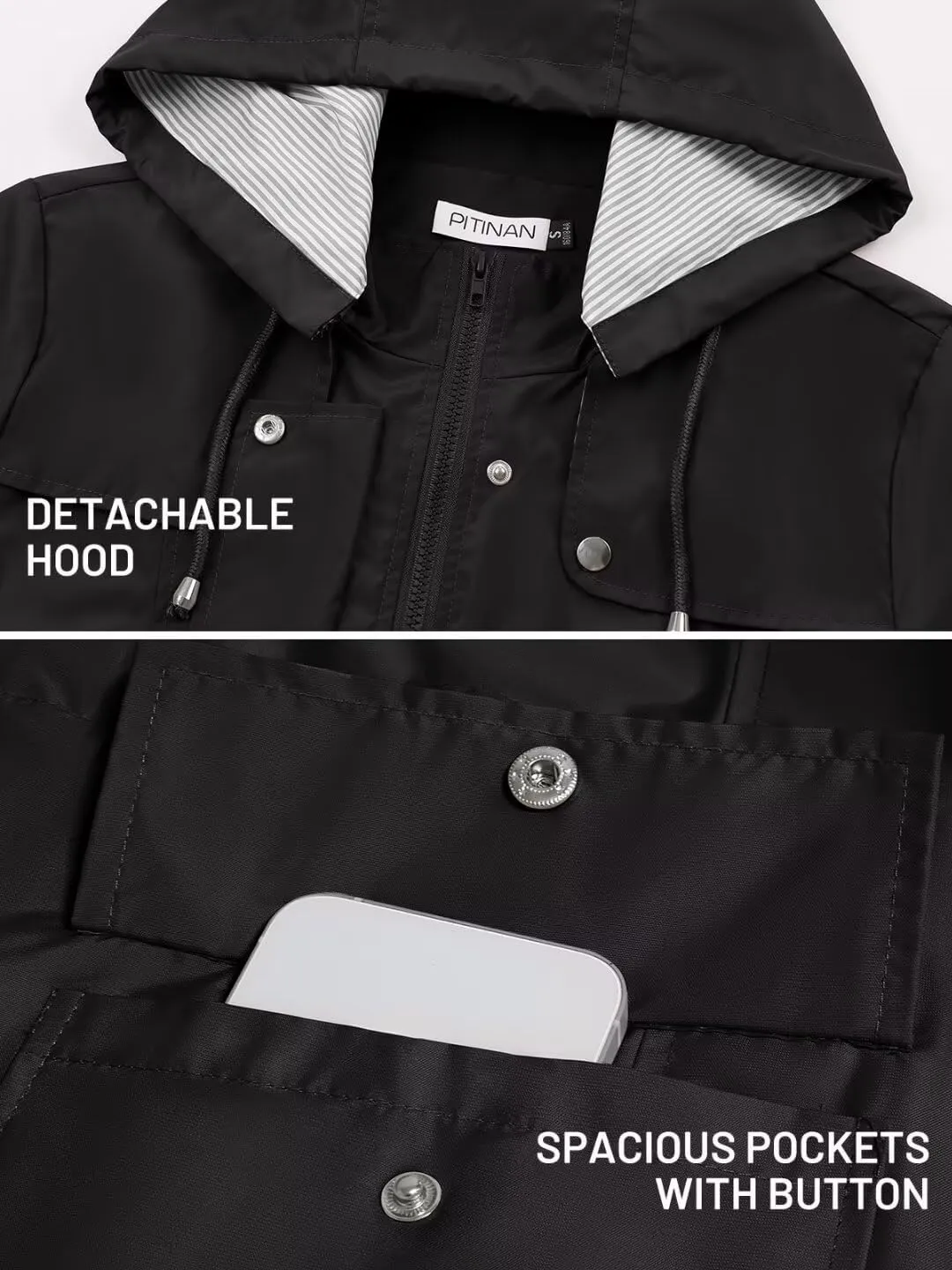 PITINAN Rain Jackets For Women Waterproof Rain Coats with Hood Lightweight Windbreaker Outdoor Womens Raincoats