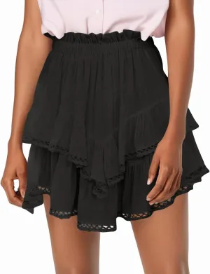 Pleated Skirts for Women Cute High Waist Ruffle Mini Skirt Layered Ruffle Flared Flowy Swing Beach Mini Short Skirt