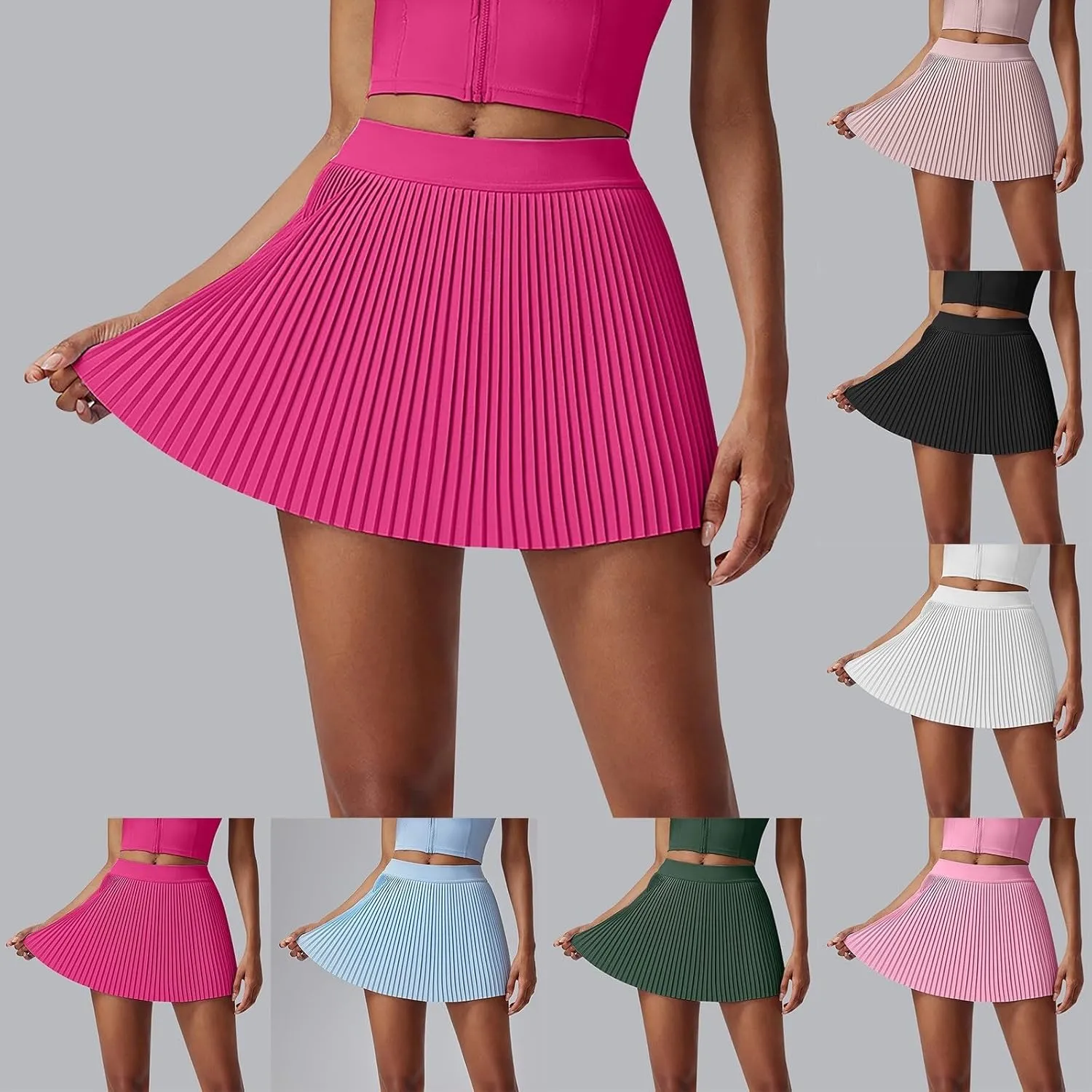 Pleated Tennis Skirt for Women High Waisted Athletic Skirts with Shorts Pockets 2 in 1 Golf Workout Skort Skirts