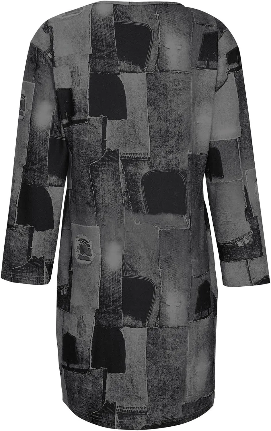 Plus Size Denim Dress for Women Patchwork Long Sleeve V Neck Distressed Jean Shirt Dress Summer Midi A Line Dresses