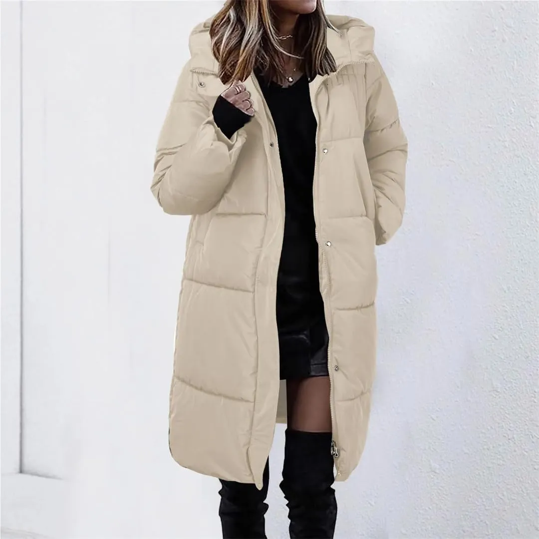 Puffer Coat For Women Thick Down Coat Cotton Padded Long Jacket Overcoat Hooded Loose Parkas