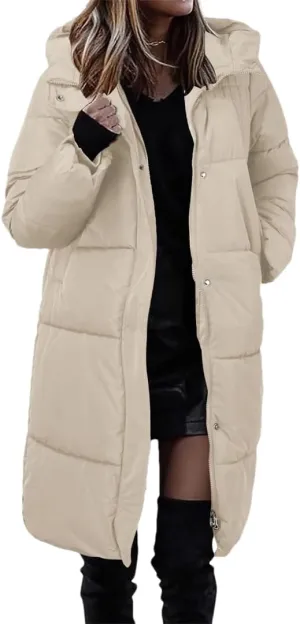 Puffer Coat For Women Thick Down Coat Cotton Padded Long Jacket Overcoat Hooded Loose Parkas