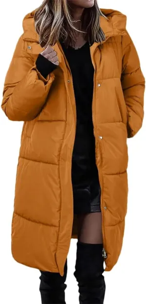 Puffer Coat For Women Thick Down Coat Cotton Padded Long Jacket Overcoat Hooded Loose Parkas