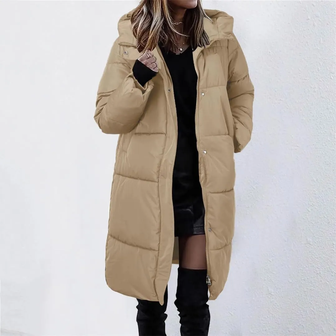 Puffer Coat For Women Thick Down Coat Cotton Padded Long Jacket Overcoat Hooded Loose Parkas