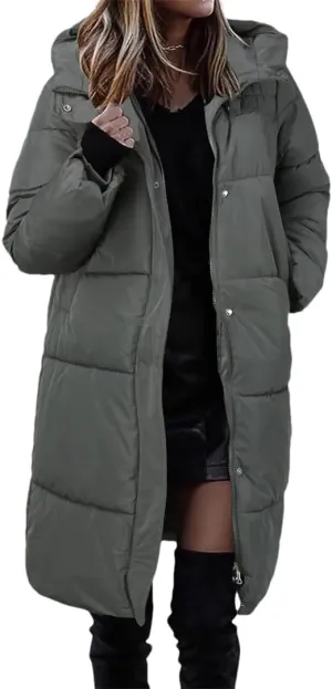 Puffer Coat For Women Thick Down Coat Cotton Padded Long Jacket Overcoat Hooded Loose Parkas