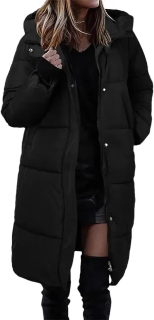 Puffer Coat For Women Thick Down Coat Cotton Padded Long Jacket Overcoat Hooded Loose Parkas
