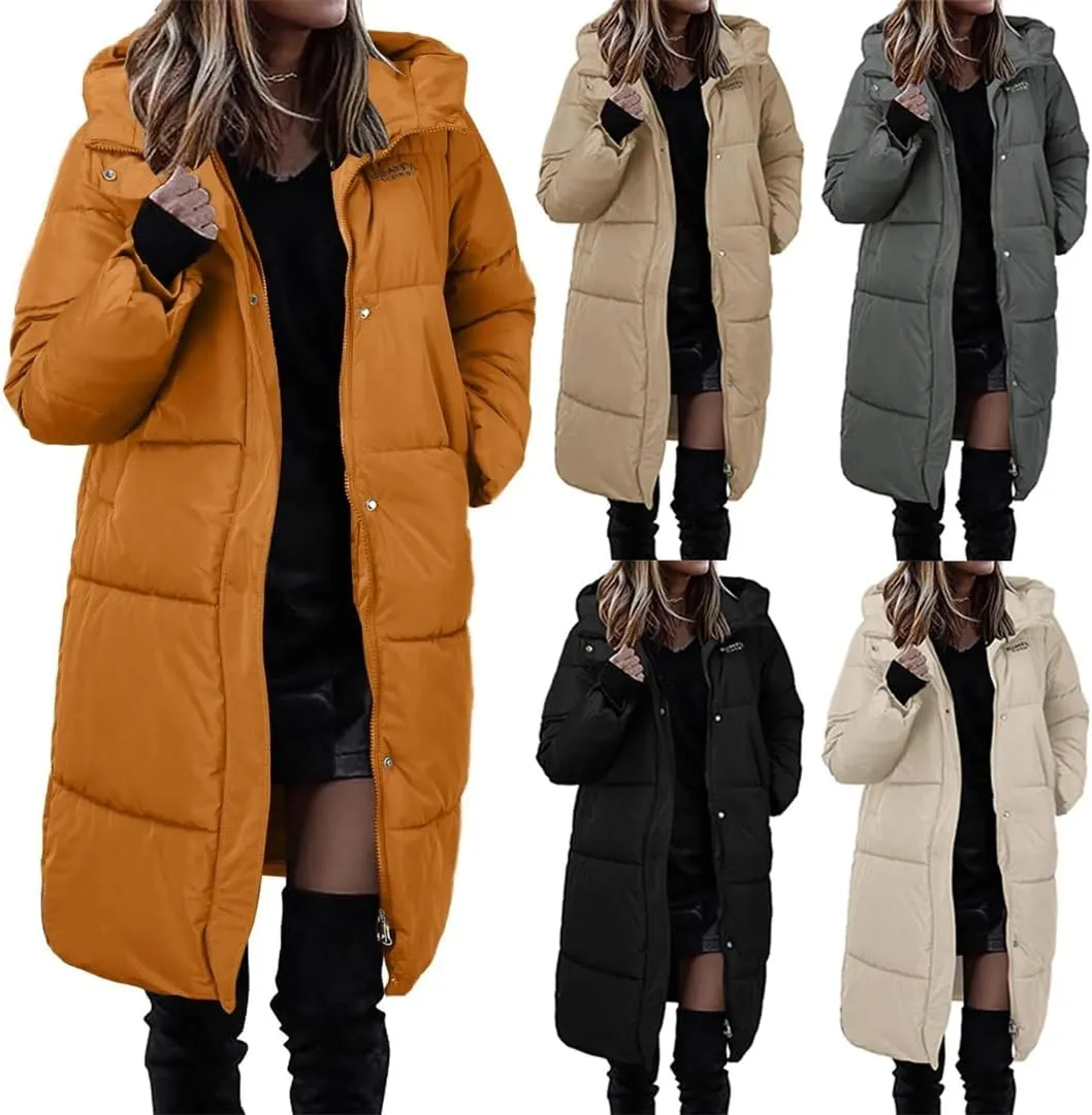Puffer Coat For Women Thick Down Coat Cotton Padded Long Jacket Overcoat Hooded Loose Parkas