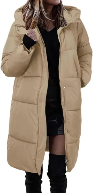 Puffer Coat For Women Thick Down Coat Cotton Padded Long Jacket Overcoat Hooded Loose Parkas