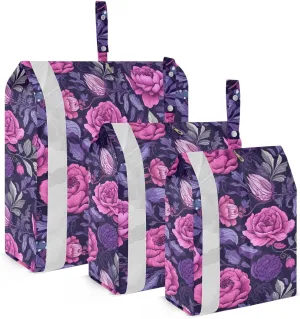 Purple Floral Flowers Packing Cubes for Travel 3 Set Compression Bag Luggage Packing Organizers for Vacation Clothes