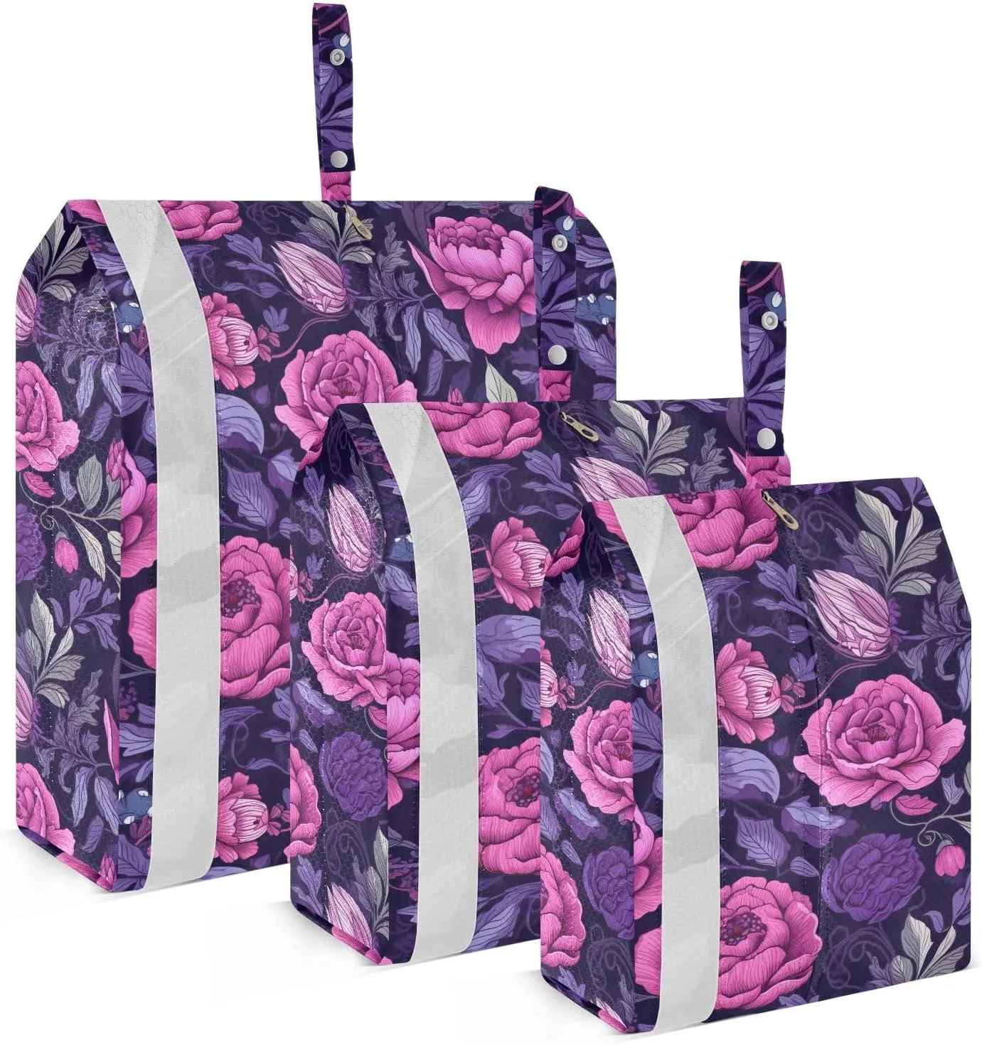Purple Floral Flowers Packing Cubes for Travel 3 Set Compression Bag Luggage Packing Organizers for Vacation Clothes
