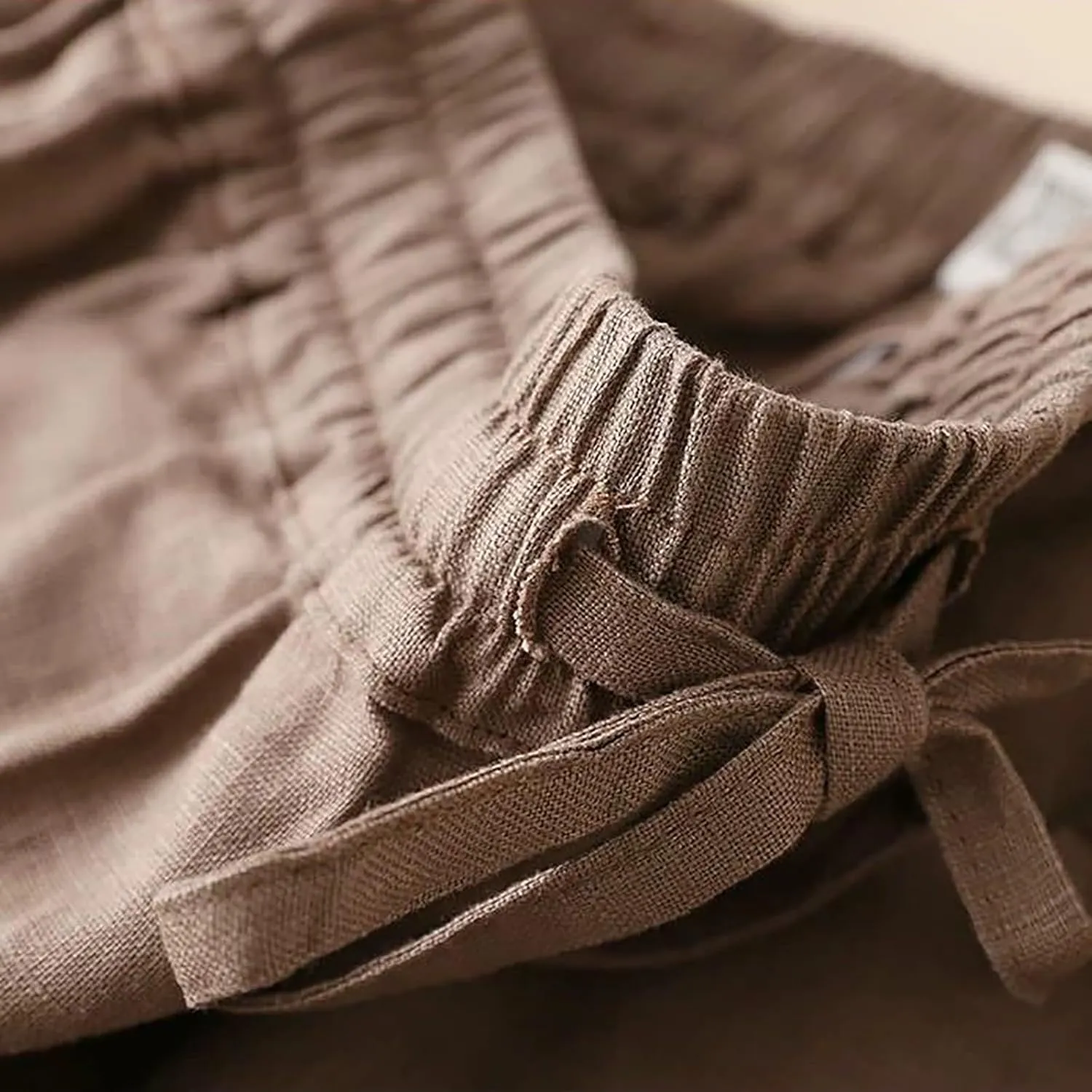 QWENTMTNTY Wide Leg Linen Pants for Women High Waisted Plus Size Casual Summer Pants Drawstring Elastic Straight Leg Pants