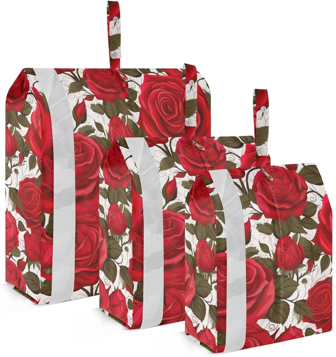 Red Rose White Packing Cubes for Travel 3 Set Packing Bags Luggage Accessories for Travel Compression