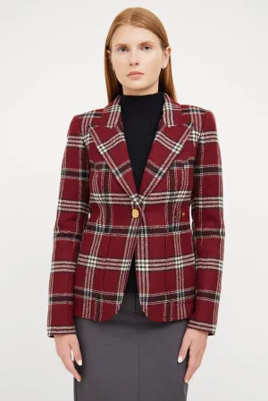 Red, White & Black Plaid Wool Blazer