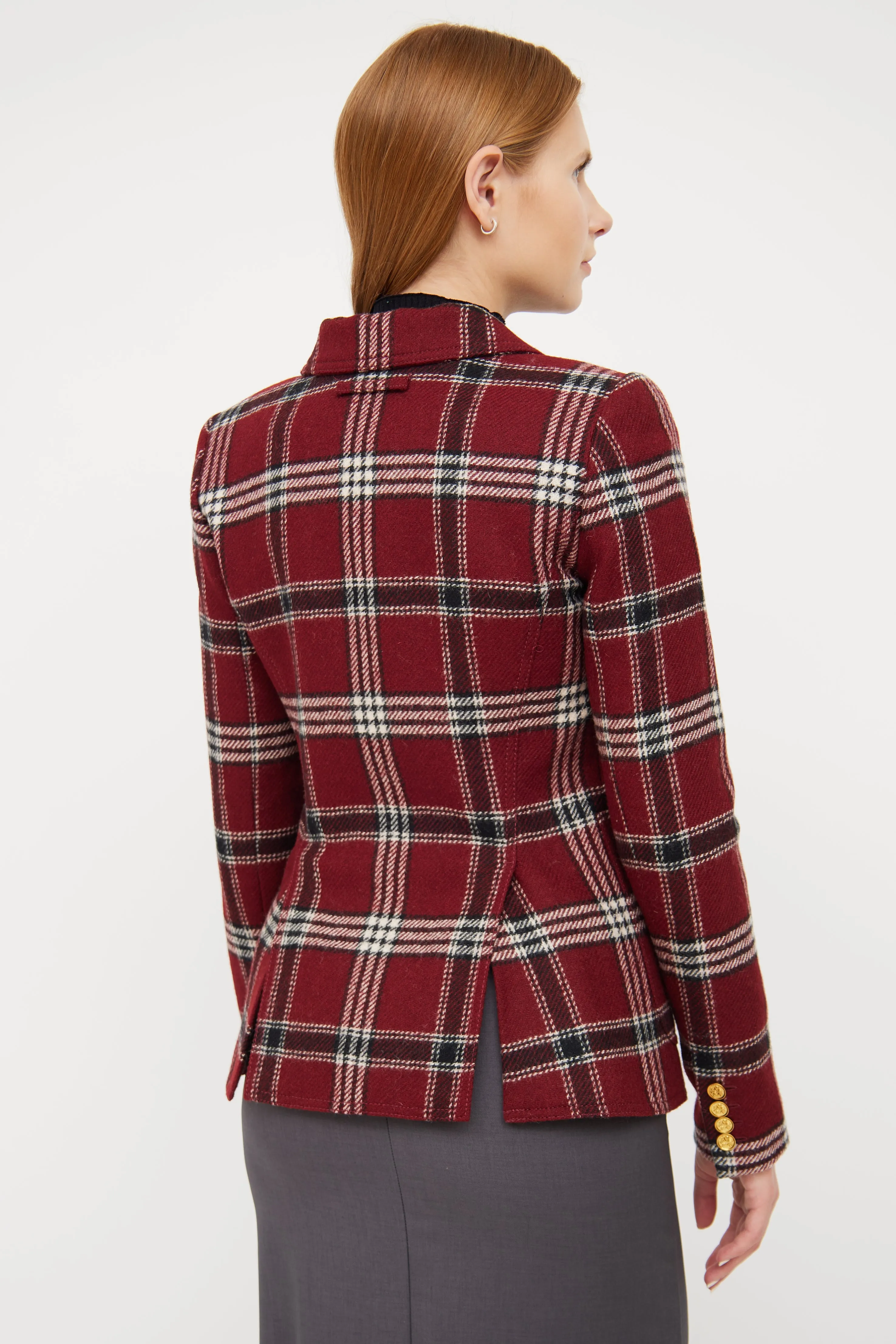 Red, White & Black Plaid Wool Blazer