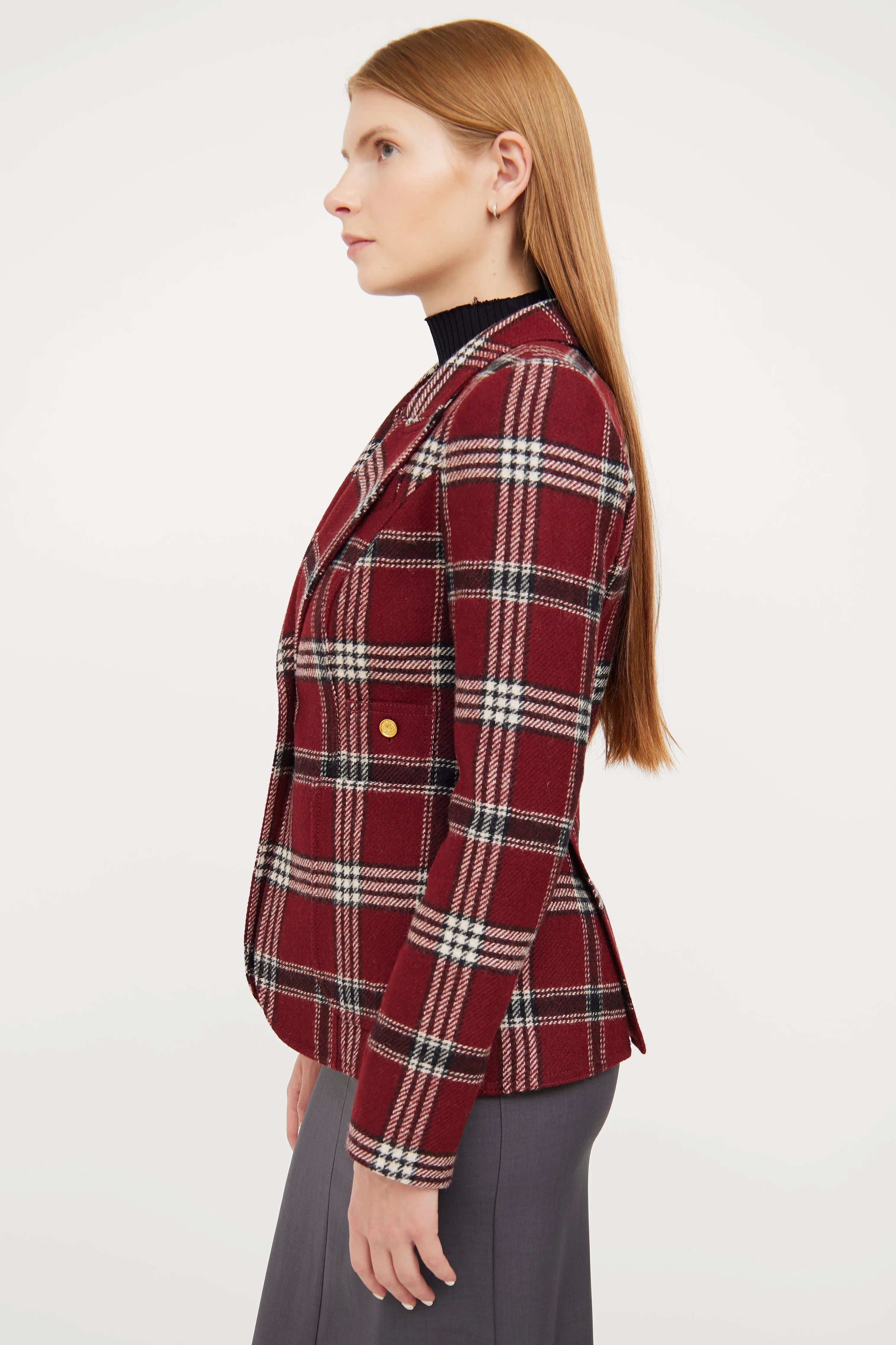 Red, White & Black Plaid Wool Blazer