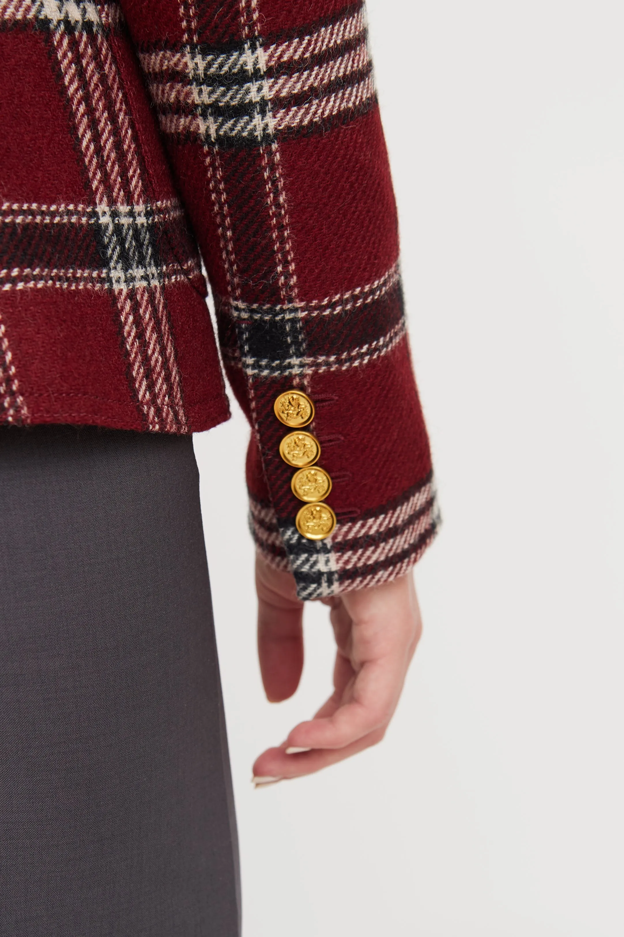 Red, White & Black Plaid Wool Blazer