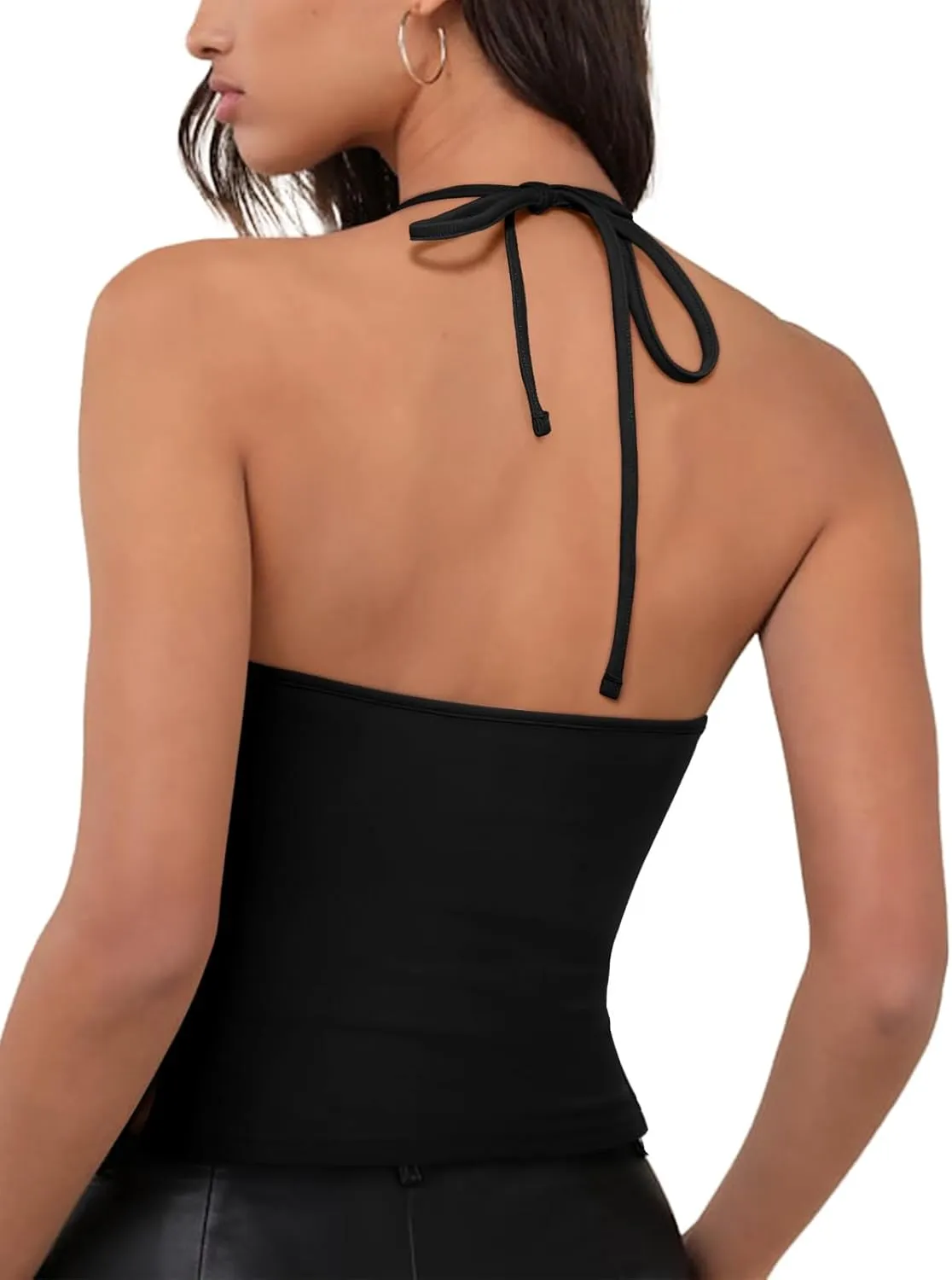 REORIA Womens Camisole Tank Tops Criss Cross Halter Top Double Lined Backless Crop Tops Y2K Vacation Outfits