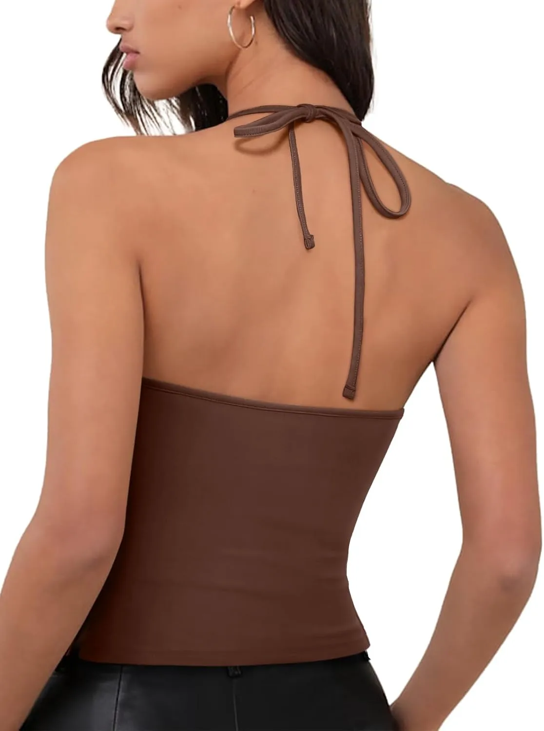 REORIA Womens Camisole Tank Tops Criss Cross Halter Top Double Lined Backless Crop Tops Y2K Vacation Outfits
