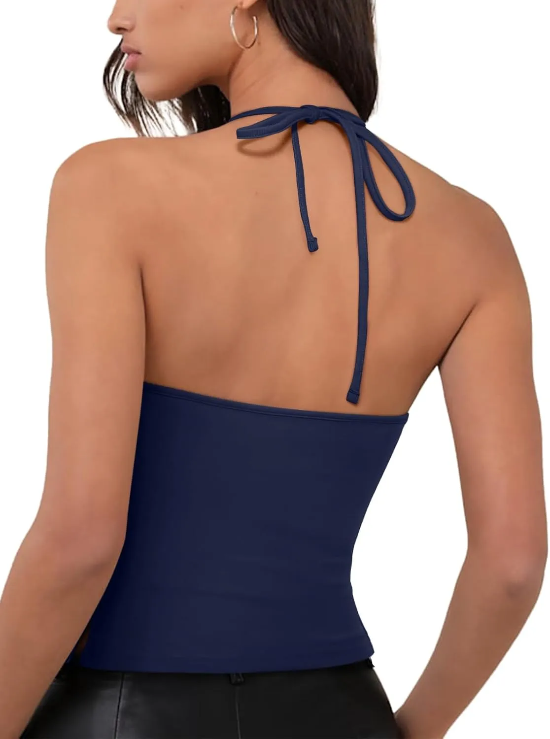 REORIA Womens Camisole Tank Tops Criss Cross Halter Top Double Lined Backless Crop Tops Y2K Vacation Outfits