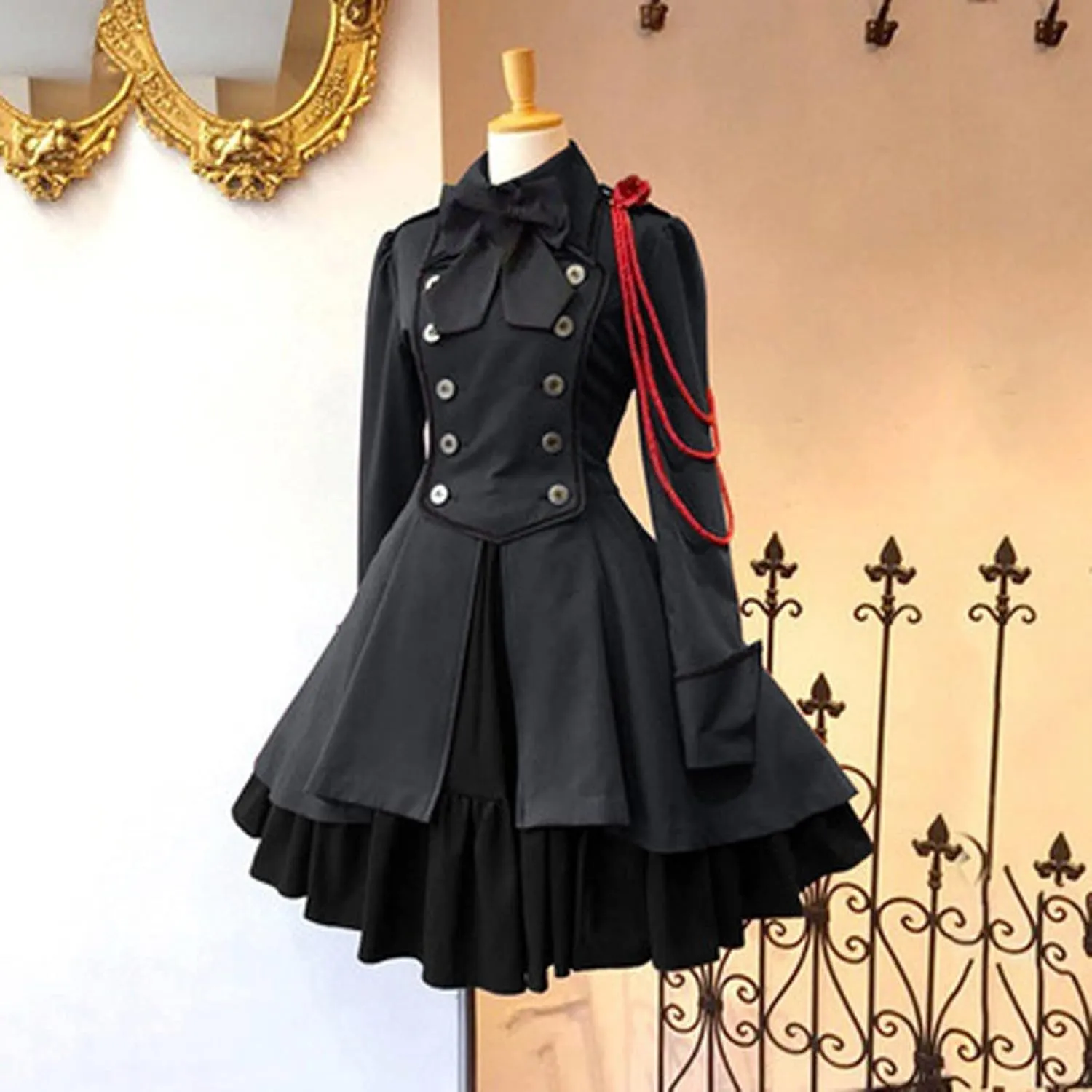 Retro Medieval Dress for Women, Renaissance Princess Long Sleeve Ruffle Hem Costume Flowy Victorian Fairy Retro Dress