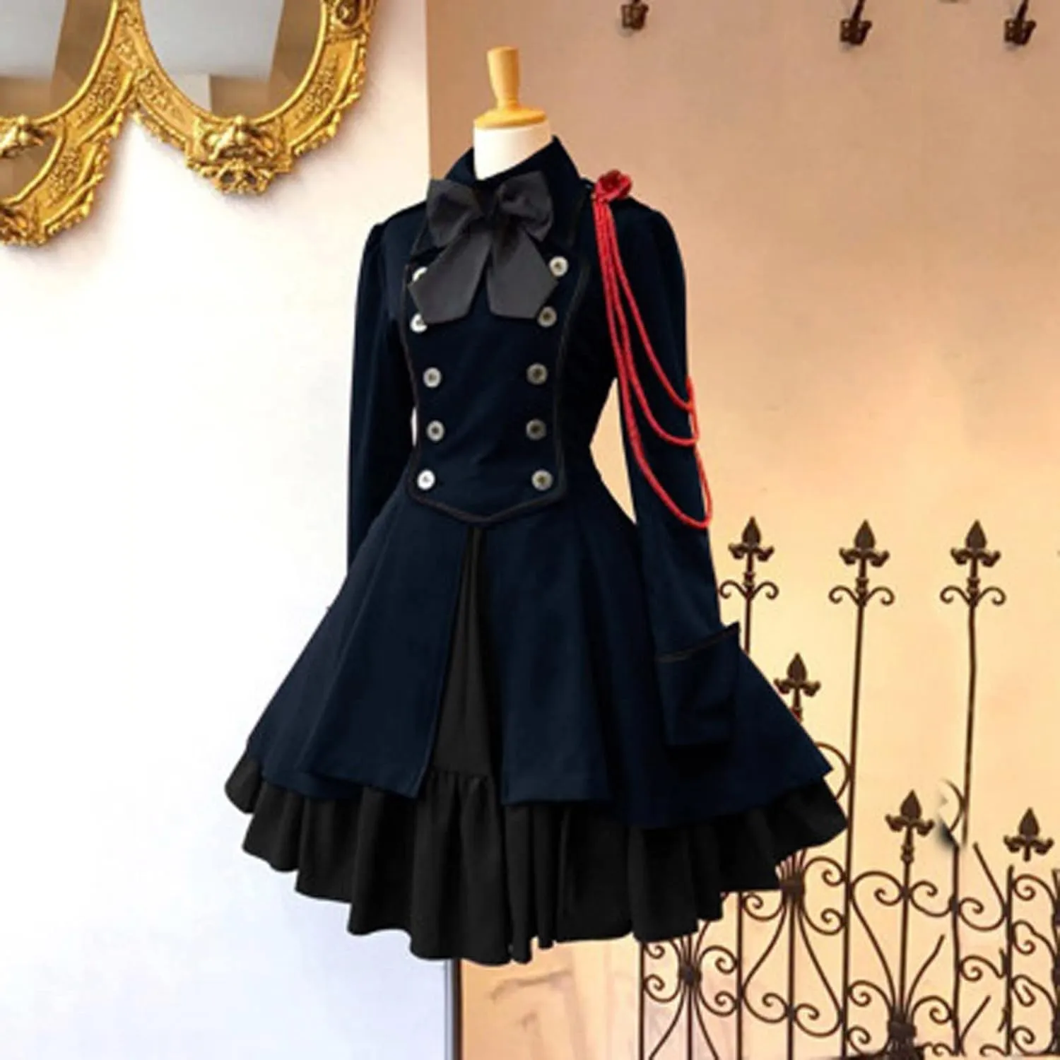 Retro Medieval Dress for Women, Renaissance Princess Long Sleeve Ruffle Hem Costume Flowy Victorian Fairy Retro Dress