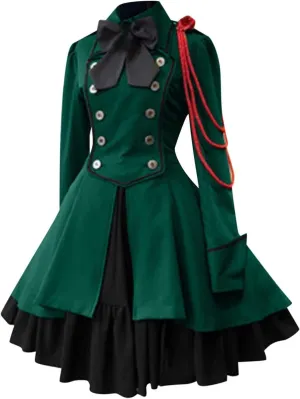 Retro Medieval Dress for Women, Renaissance Princess Long Sleeve Ruffle Hem Costume Flowy Victorian Fairy Retro Dress