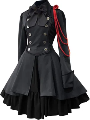 Retro Medieval Dress for Women, Renaissance Princess Long Sleeve Ruffle Hem Costume Flowy Victorian Fairy Retro Dress