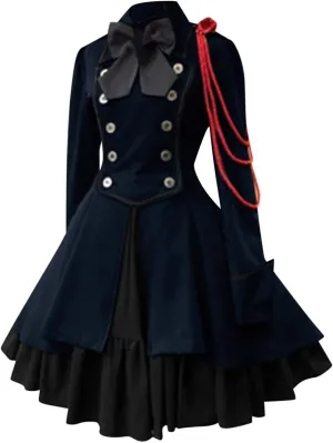 Retro Medieval Dress for Women, Renaissance Princess Long Sleeve Ruffle Hem Costume Flowy Victorian Fairy Retro Dress