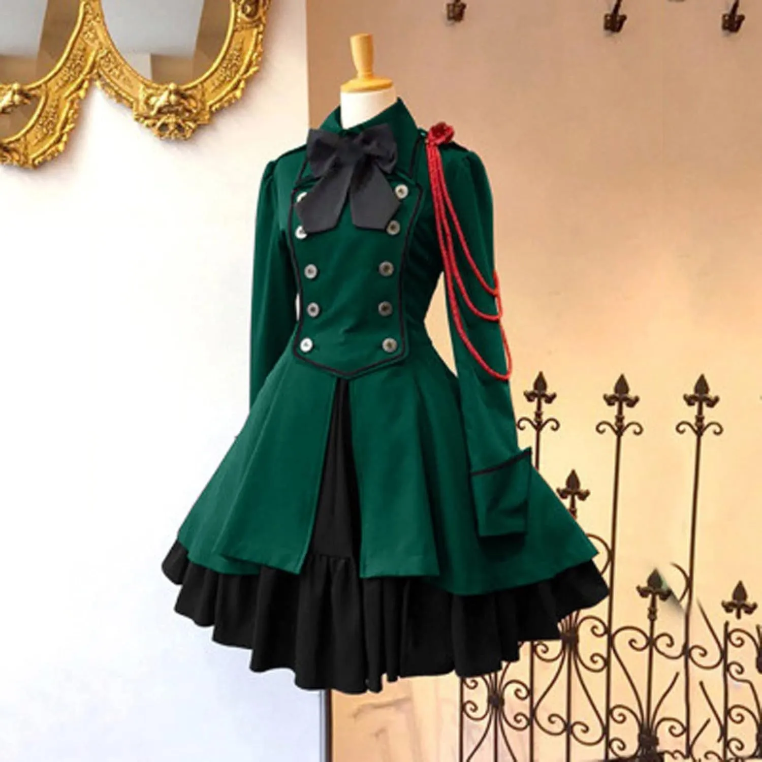 Retro Medieval Dress for Women, Renaissance Princess Long Sleeve Ruffle Hem Costume Flowy Victorian Fairy Retro Dress