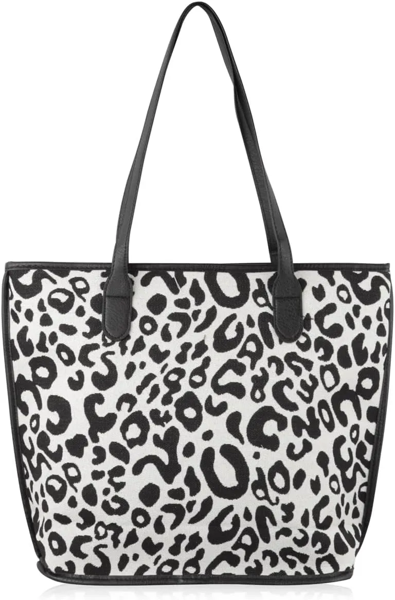 RIAH FASHION Versatile Vegan Leatherette Tote Bag - Faux Leather Purse Canvas Shoulder Strap, Leopard, Snake Print Shopper