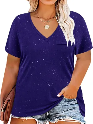 RITERA Plus Size Tops for Women Oversized Summer Basic V Neck Short Sleeve Henley Shirt Casual Tunic Shirts XL-5XL