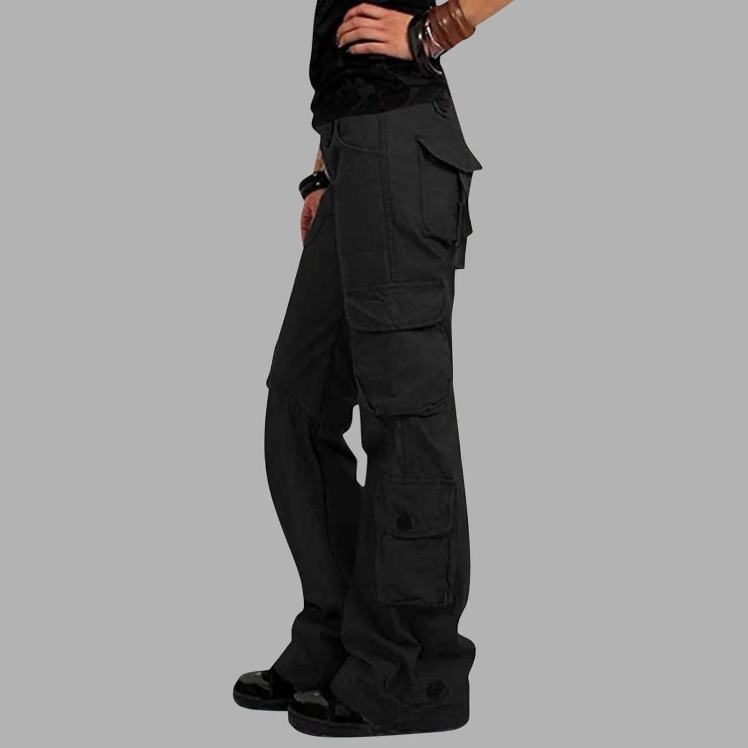 RKSTN Cargo Pants Women with Pockets High Waist Baggy Casual Trousers Wide Leg Solid Camp Hiking Pant Streetwear Overalls