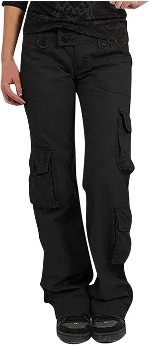 RKSTN Cargo Pants Women with Pockets High Waist Baggy Casual Trousers Wide Leg Solid Camp Hiking Pant Streetwear Overalls