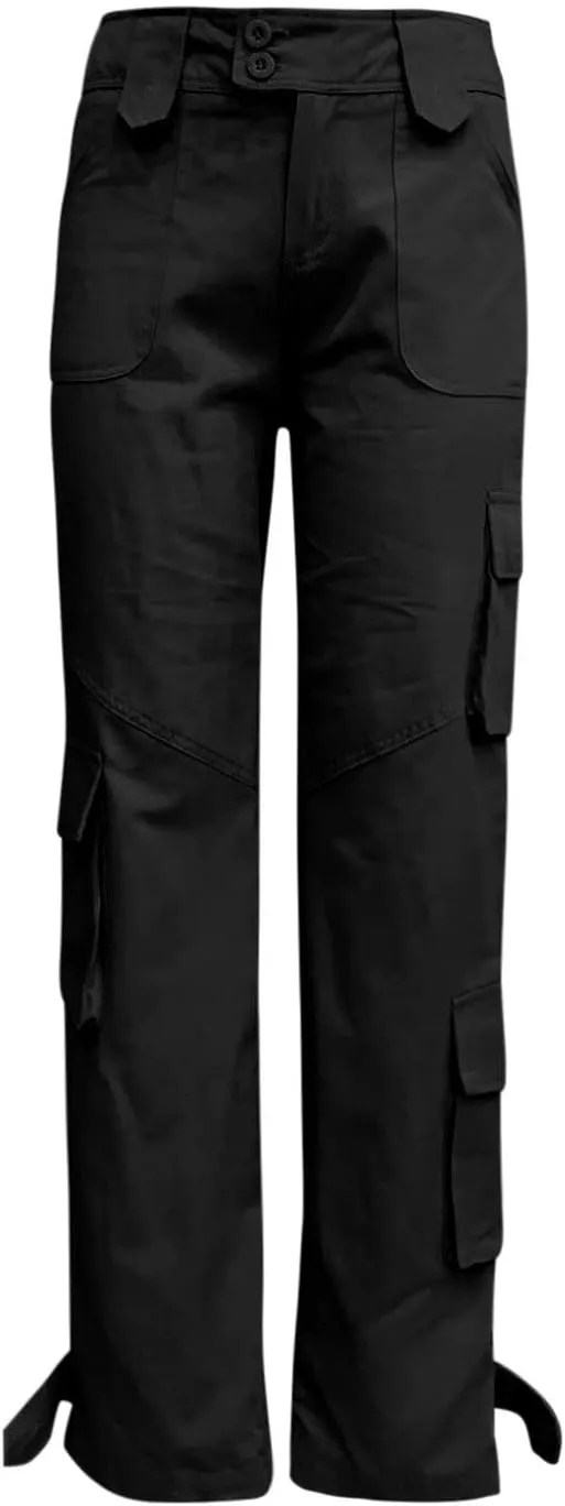 RKSTN Cargo Pants Women with Pockets High Waist Baggy Casual Trousers Wide Leg Solid Camp Hiking Pant Streetwear Overalls