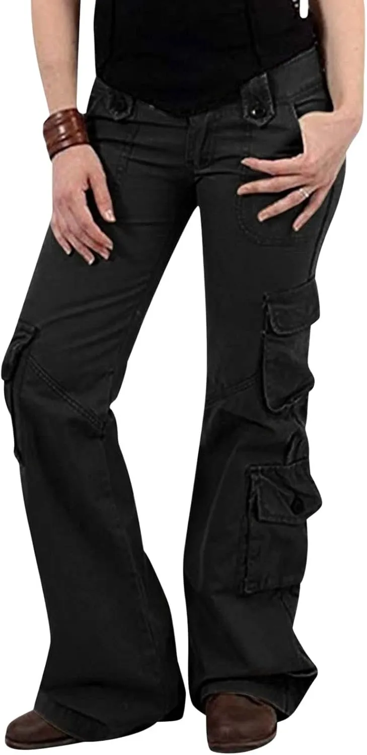 RKSTN Cargo Pants Women with Pockets High Waist Baggy Casual Trousers Wide Leg Solid Camp Hiking Pant Streetwear Overalls