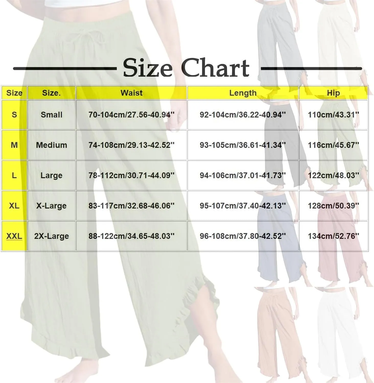 Ruffle Flowy Pants for Women Linen Pants Wide Leg High Waisted Summer Beach Cropped Lightweight Trousers