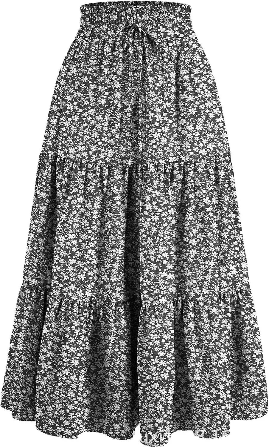 Rvidbe Women's Summer Casual Maxi Skirt Pleated A-Line Flowy Ruffle Tiered Elastic High Waist Vacation Beach Long Skirts