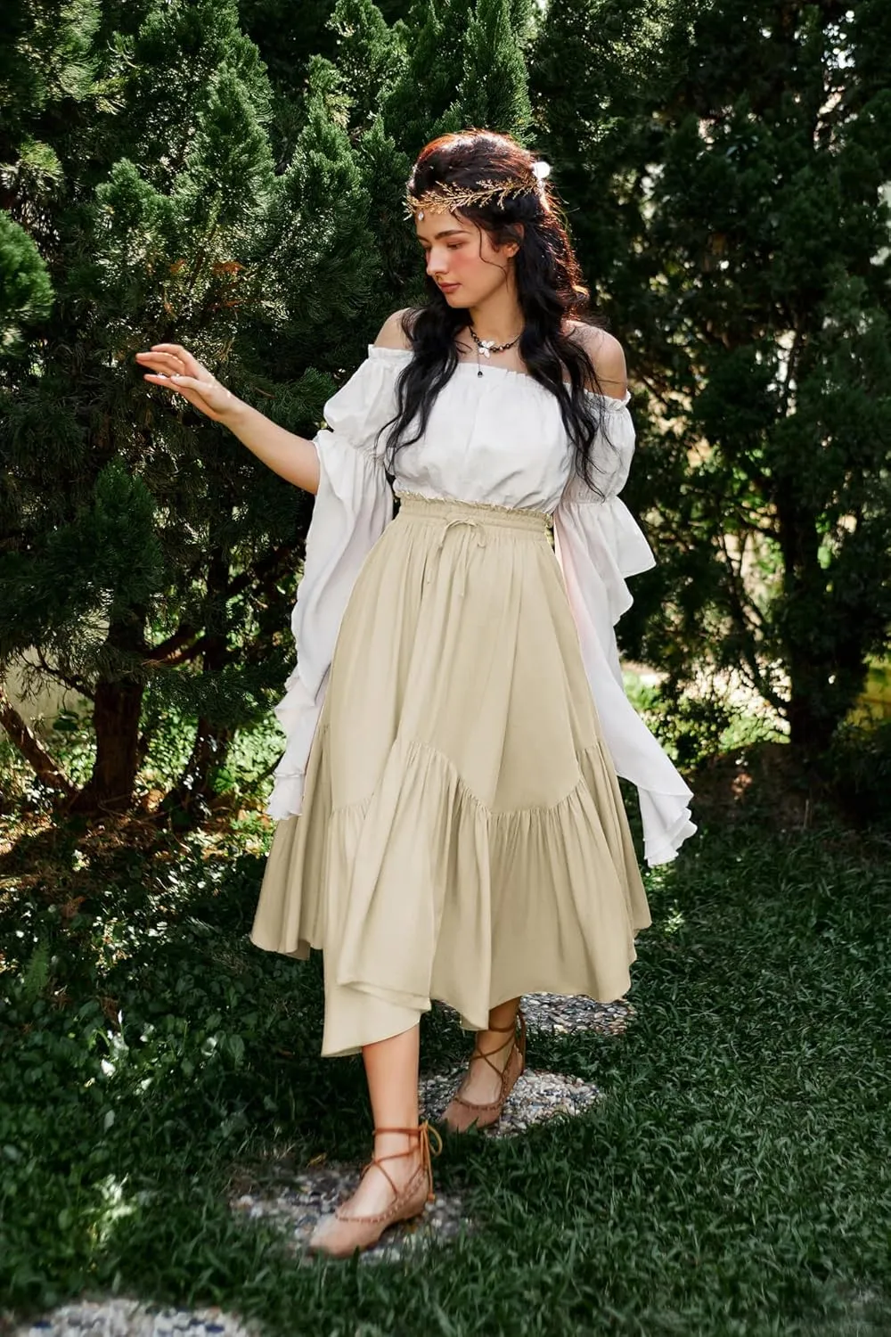 Scarlet Darkness Maxi Skirts for Women High Waist Renaissance Skirt Long Skirt with Pockets