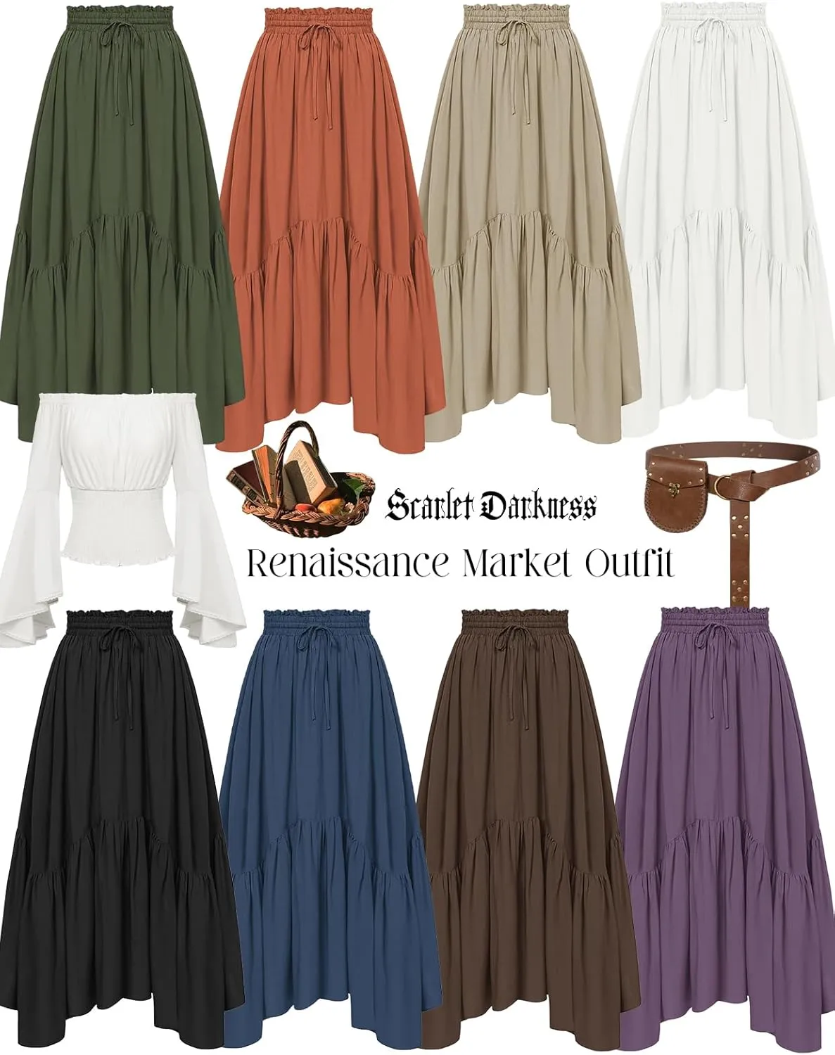 Scarlet Darkness Maxi Skirts for Women High Waist Renaissance Skirt Long Skirt with Pockets